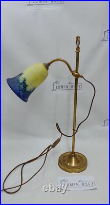 Lampe Art Déco Monte Et Baisse Col De Cygne Et Pte De Verre Circa 1930