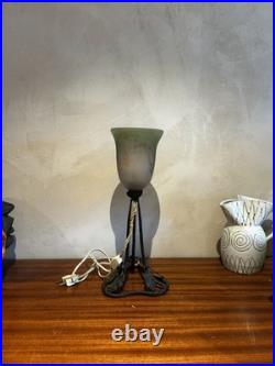 Lampe Art Déco Noverdy Globe signé Verre marmoréen / fer forgé