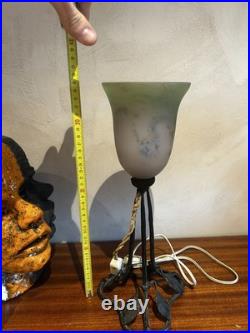 Lampe Art Déco Noverdy Globe signé Verre marmoréen / fer forgé