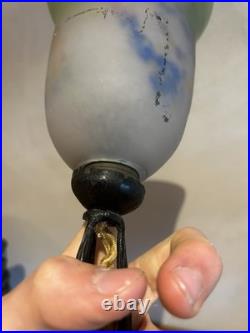 Lampe Art Déco Noverdy Globe signé Verre marmoréen / fer forgé