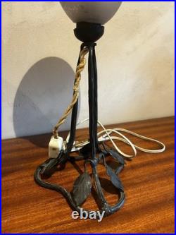 Lampe Art Déco Noverdy Globe signé Verre marmoréen / fer forgé