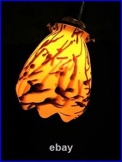Lampe Art Déco bronze nickelé monte et baisse 51cm tulipe verre soufflé