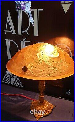 Lampe Art Nouveau Art Deco Bronze ou Laiton Verre Moulé