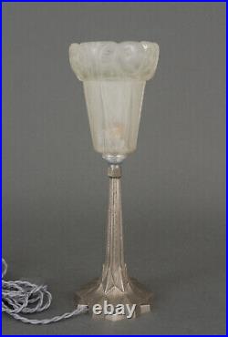 Lampe Art déco 1930 Bronze argenté et verre pressé moulé H5089