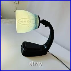 Lampe De Table En Bakélite Marron Et Verre Turquoise D'Époque Art Déco Années 30