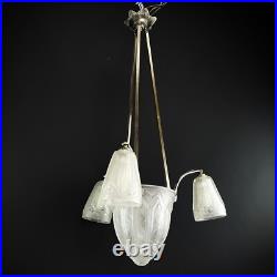 Lampe Decken Art Déco Maynadier Verre Nickel Argent Original 1930