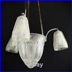 Lampe Decken Art Déco Maynadier Verre Nickel Argent Original 1930 Lampe Decken Art Déco Maynadier Verre Nickel Argent Original 1930