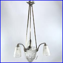 Lampe Decken Art Déco Maynadier Verre Nickel Argent Original 1930 Lampe Decken Art Déco Maynadier Verre Nickel Argent Original 1930