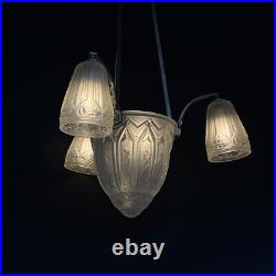 Lampe Decken Art Déco Maynadier Verre Nickel Argent Original 1930