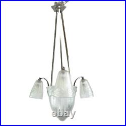 Lampe Decken Art Déco Maynadier Verre Nickel Argent Original 1930 Lampe Decken Art Déco Maynadier Verre Nickel Argent Original 1930