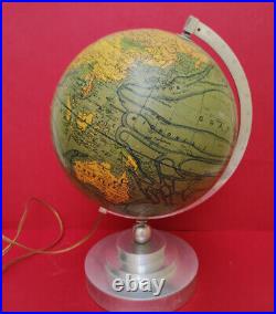 Lampe Globe terrestre en verre et aluminium par J. Forest Période Art deco 1930