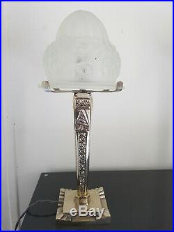 Lampe OBUS Art déco verre 1930 Degué pied bronze argenté PAIRE POSSIBLE, RARE