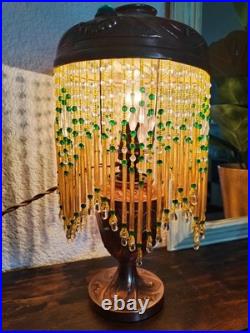 Lampe Parisienne Cuivre Art Déco 1930 SGDG Abat Jour Pampilles Perles De Verre