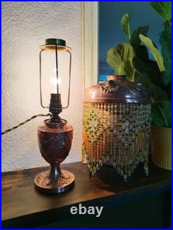 Lampe Parisienne Cuivre Art Déco 1930 SGDG Abat Jour Pampilles Perles De Verre