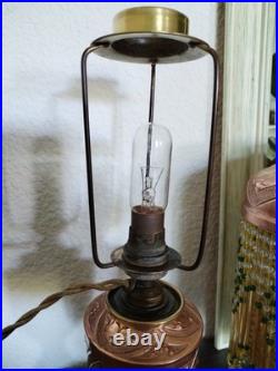 Lampe Parisienne Cuivre Art Déco 1930 SGDG Abat Jour Pampilles Perles De Verre