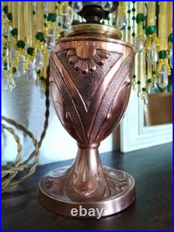 Lampe Parisienne Cuivre Art Déco 1930 SGDG Abat Jour Pampilles Perles De Verre