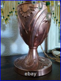 Lampe Parisienne Cuivre Art Déco 1930 SGDG Abat Jour Pampilles Perles De Verre