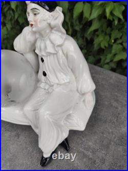Lampe Pierrot Art Déco porcelaine blanche globe verre vintage veilleuse 1930