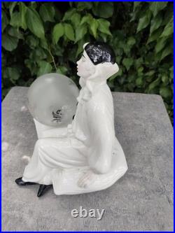 Lampe Pierrot Art Déco porcelaine blanche globe verre vintage veilleuse 1930