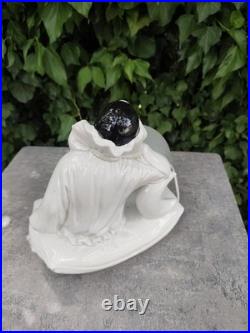 Lampe Pierrot Art Déco porcelaine blanche globe verre vintage veilleuse 1930