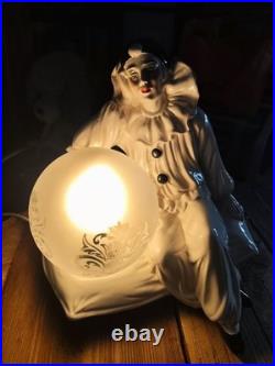 Lampe Pierrot Art Déco porcelaine blanche globe verre vintage veilleuse 1930