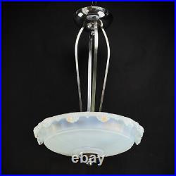 Lampe Suspendue Art Déco Chromé Opalin En Verre, 1930s