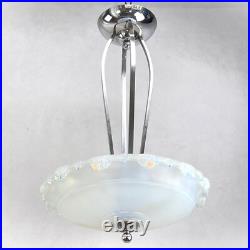 Lampe Suspendue Art Déco Chromé Opalin En Verre, 1930s
