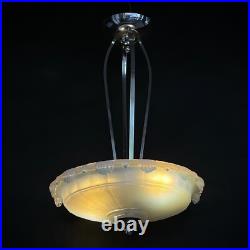 Lampe Suspendue Art Déco Chromé Opalin En Verre, 1930s