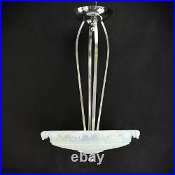 Lampe Suspendue Art Déco Chromé Opalin En Verre, 1930s