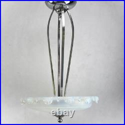 Lampe Suspendue Art Déco Chromé Opalin En Verre, 1930s