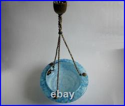 Lampe Suspension Art Déco Verre Opaline Marbré Bleu 1930