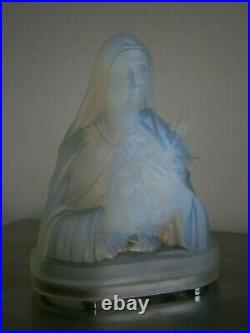 Lampe Veilleuse Etling Verre Opalescent 1930 Vierge Marie Christ Ancien Art Deco