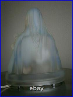 Lampe Veilleuse Etling Verre Opalescent 1930 Vierge Marie Christ Ancien Art Deco