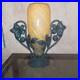 Lampe art deco fer forgé pate de verre à electrifier Feuillage Marronnier