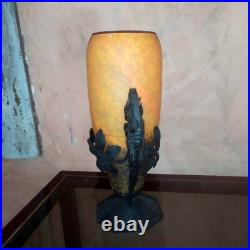 Lampe art deco fer forgé pate de verre à electrifier Feuillage Marronnier