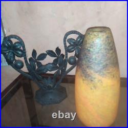 Lampe art deco fer forgé pate de verre à electrifier Feuillage Marronnier