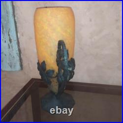 Lampe art deco fer forgé pate de verre à electrifier Feuillage Marronnier