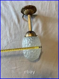 Lampe art déco obus en verre suspension plafonnier avec son support