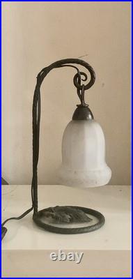 Lampe art deco vintage fer forgé potence tulipe pate de verre dlg Pierre Gilles