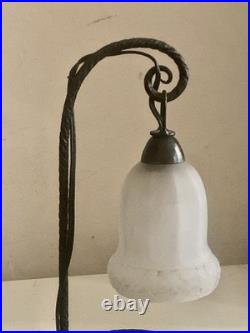 Lampe art deco vintage fer forgé potence tulipe pate de verre dlg Pierre Gilles