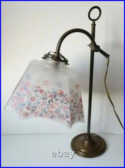 Lampe bureau inclinable reglable ancienne rotule metal et verre art deco 1900