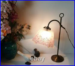 Lampe bureau inclinable reglable ancienne rotule metal et verre art deco 1900