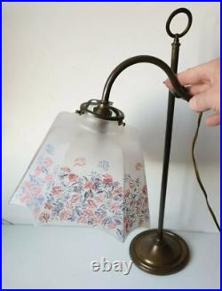 Lampe bureau inclinable reglable ancienne rotule metal et verre art deco 1900