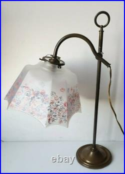Lampe bureau inclinable reglable ancienne rotule metal et verre art deco 1900