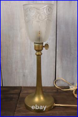 Lampe de Table Ancien Art Déco Tulipe en Verre Moulé Dépoli Bronze c1930