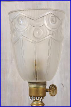 Lampe de Table Ancien Art Déco Tulipe en Verre Moulé Dépoli Bronze c1930