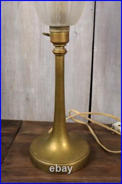 Lampe de Table Ancien Art Déco Tulipe en Verre Moulé Dépoli Bronze c1930