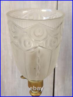 Lampe de Table Ancien Art Déco Tulipe en Verre Moulé Dépoli Bronze c1930