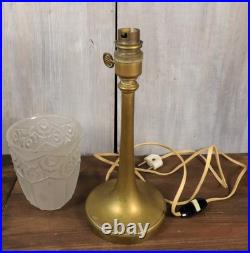 Lampe de Table Ancien Art Déco Tulipe en Verre Moulé Dépoli Bronze c1930
