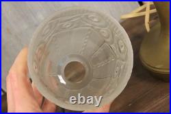 Lampe de Table Ancien Art Déco Tulipe en Verre Moulé Dépoli Bronze c1930